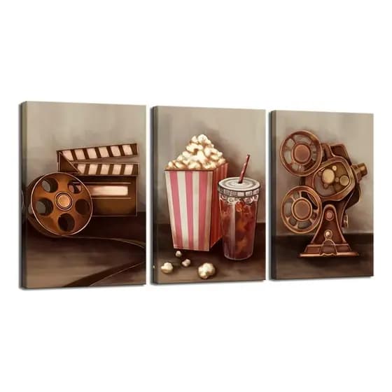 Quadro Decorativo Mdf Moderno Cimena Filme Pipoca Camera