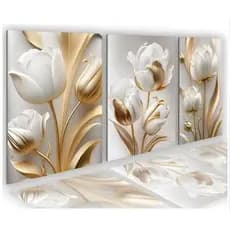 Quadros Folhas Coloridas Desenho Moderno dourado  BOTOES TONS CLAROS 120X60
