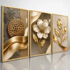 Quadro Decorativo Flores Floral Ouro Moderno Borda Infinita