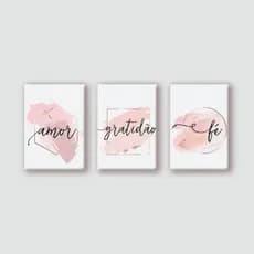 kit 3 quadrinhos amor fé gratidão promoção sala quarto abstrato geométrico deco