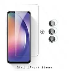 2en1 Película vidro transparente sem Borda preta samsung galaxy s24 Fe + câmera de vidro