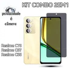 Película Privacidade Vidro 3D Realme C75 Realme C67 Realme C55 e Vidro de Câmera
