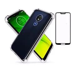 Película 3d Vidro + Capinha Anti Choque + Câmera. Fibra de Vidro Traseira MotoG/Stylus/Moto G7 Play
