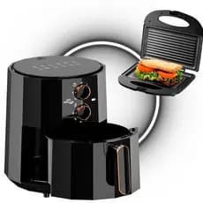 Kit Cozinha Fritadeira Airfryer Elétrica 4,5L e Grill Sanduicheira chapa antiaderente 2 em 1 Não requer óleo