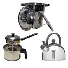 Kit cozinha Inox com Cuscuzeira Grande 2,5L e Individual Peitinho e Chaleira com apito fogão  indução elétrico e a gás