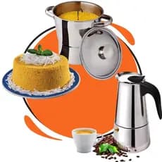 Cuscuzeira Inox 16cm + Cafeteira Italiana Expresso 6 Xícaras
