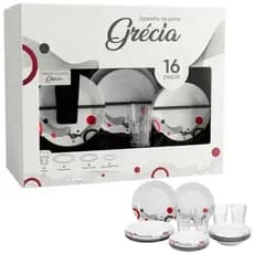 Conjunto Aparelho Jantar 16Pçs Porcelana Decorada Copo Prato