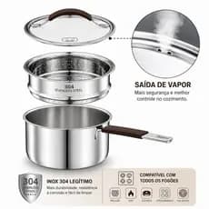 Panela Inox 304 Vaporeira 2L Base Tripla 18cm