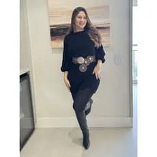 Vestido feminino Tricot Midi Fio Mousse Com Fenda Manga Longa Inverno mini veste