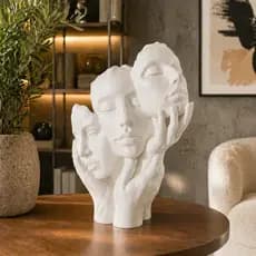 Escultura Decorativa Rosto Minimalista Triplo  Premium Moderna Sala Quarto Escritório Decoração Luxo