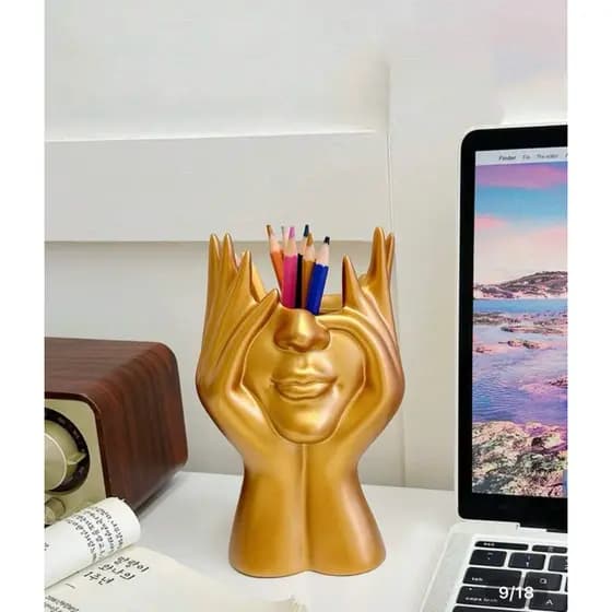 Organizador De Pincel De Maquiagem Com Rosto Abstrato De Estilo Nórdico, Organizador De Bancada Para Lápis De Sombra