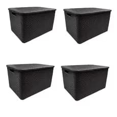 Kit 4 Caixas Organizadoras Rattan Tampa Plastico 20l Preta