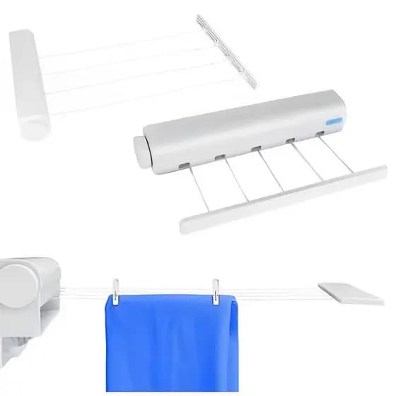 Varal de Parede Retrátil Automático Branco 5 Cordas Para Casa e Apartamento