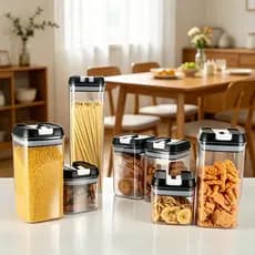 Pote de Acrílico Hermético Empilhável para Alimentos Cozinha com Trava Vedação Anti Umidade Organização Mantimentos