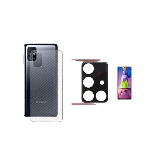 Película Verso Fibra De Carbono + Película De Câmera + Película De Vidro Temperado 9D/3D Samsung Galaxy M51