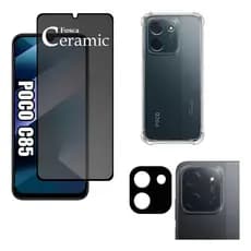 Kit Para Poco C85 Película Privacidade Fosca + Capa + Câmera