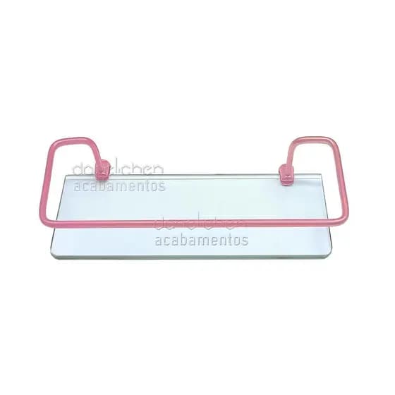 Prateleira Porta Shampoo Rosa 40 CM Para Banheiro Metal Vidro Incolor 30 CM