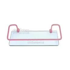 Prateleira Porta Shampoo Rosa 40 CM Para Banheiro Metal Vidro Incolor 30 CM