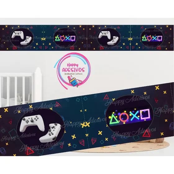 Adesivo Video Game - Jogo - Game - Controle - Faixa Decorativa  Adesiva Infantil para Parede Quarto Da Criança