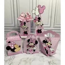 kit Caixas Personalizadas Tema Minnie com nome e idade lembrancinha.