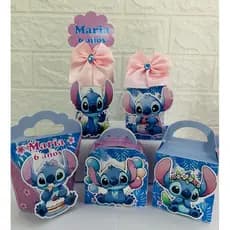 Kit Caixa Tema Stitch Personalizada com Nome e Idade - Lembrancinha Festa.