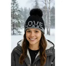 Touca Feminina Inverno Forrada Peluciada com Pompom Estilosa Juvenil Adolescente LOVE Quente Frio Moda Casual