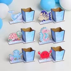 Lembrança Porta Lapis Fundo do Mar Azul Colorida Personalizado aquarela aniversários centro mesa