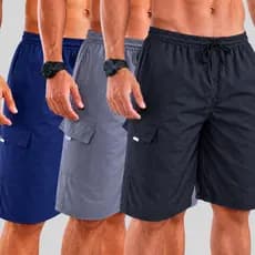 Kit Bermuda Masculina Cargo Brim Short Cargo Cordão Elástico Bermudas Masculinas Trabalho 3 Peças