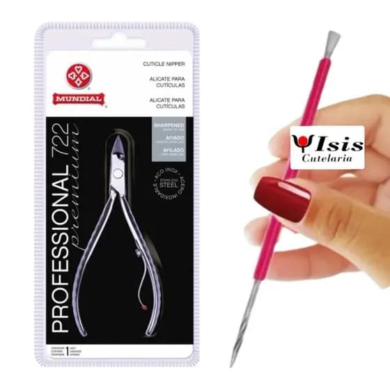 ALICATE MUNDIAL 722 INOX + ESPATULA (BASTAO MISTA)  ISIS CUTELARIA MANICURE UNHA PODOLOGIA