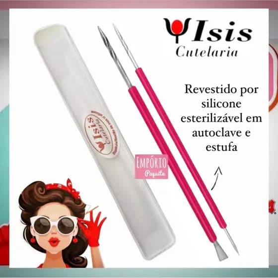 espátula mista + palito inox isis cutelaria manicure unha podologia