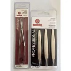 Tesoura sobrancelha curva bc-702 + kit 3 pinça mundial prof inox bc-394