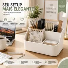 Organizador Mesa Grande Porta Lápis Canetas 5 Divisórias Branco Preto Multifuncional Escritório