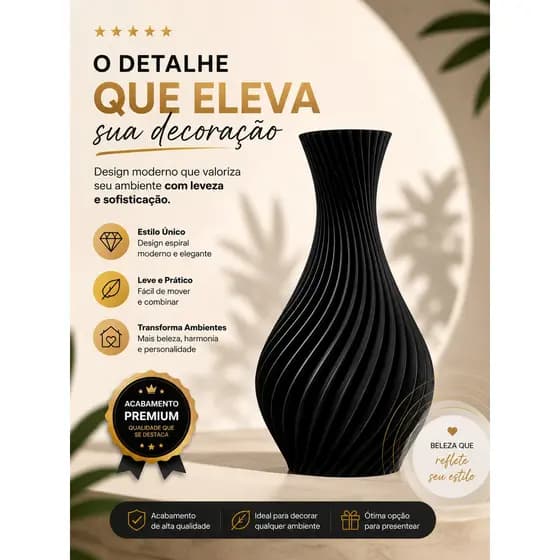 Vaso Espiral Moderno Decorativo Minimalista Preto Branco Sala Mesa Escritório Enfeite Elegante Casa
