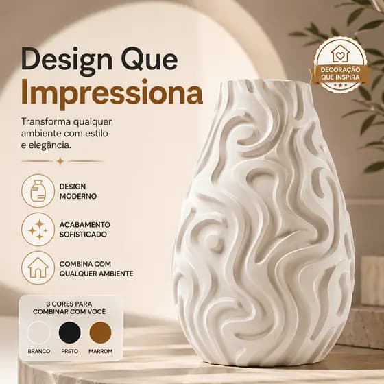 Vaso Espiral Abstrato Moderno Decorativo Minimalista Branco Preto Marrom Sala Mesa Escritório Casa