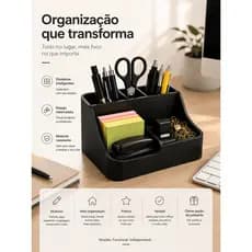 Organizador Mesa Home Office Porta Canetas Lápis Pincel Clips Papelaria Escritório Preto Moderno