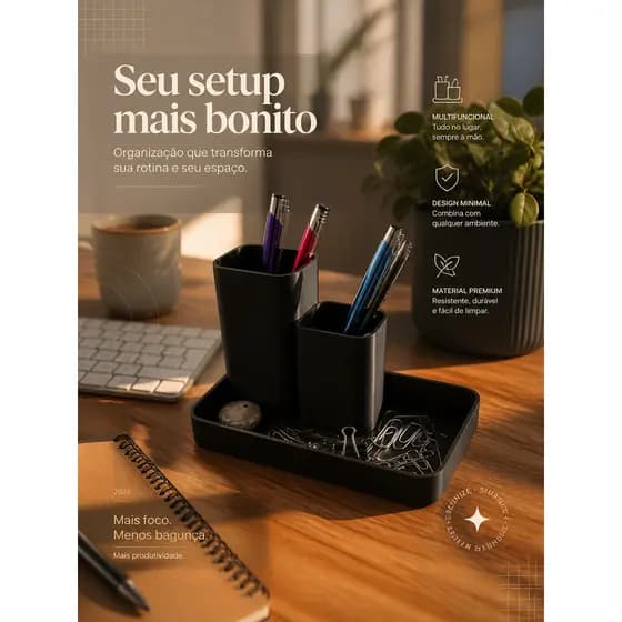 Organizador Mesa Porta Canetas Porta Objetos Multiuso Escritório Preto Branco Casa Moderno Office