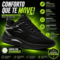 Tênis Masculino Preto Pro Sport Academia Corrida Treino Design Moderno Leve Confortável 34 ao 43