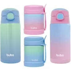Garrafa Térmica Infantil Com Canudo Aço Inox Buba Menina e Menina Azul Rosa Garrafinha Degrade