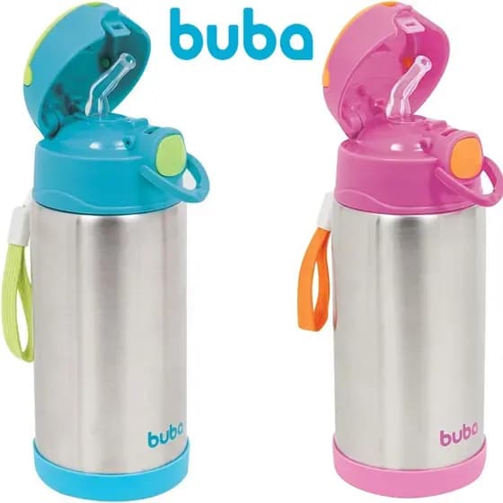 Garrafa Térmica Parede Dupla, Buba, Rosa, Azul, 400 ml