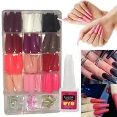Unha Postiça alta qualidade Decorada Unhas Postiças Coloridas + Cola