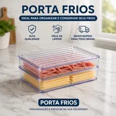 Porta Frios Com Tampa Duplo Organizador Geladeira Acrílico Pote Hermético Empilhável Presunto