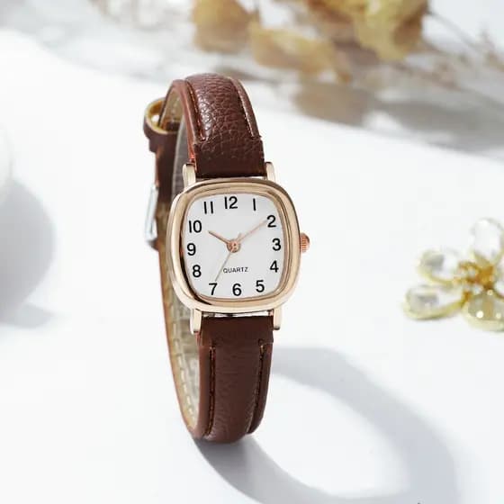 Mulheres Assistir Casual Pequena Faixa De Couro Quadrado Meninas Quartzo Watches (Without Box)