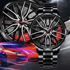 Homens Da Moda Esportes Relógios 3d Roda Do Carro Banda De Aço Inoxidável Relógio De Pulso Masculino Relógio De Quartzo