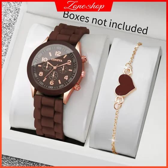 1/2 Pçs Moda Mulher Mostrador Árabe Pulseira De Silicone Relógio Coração Conjunto Para Meninas (Sem Caixa)