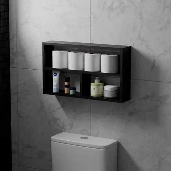 Nicho Para Banheiro Retangular Multi Uso Com Divisória Nicho Preto Para Decorações Suspenso Sala MDF