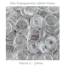 Discos Decorados Flor 31mm Glitter Prata Transparente Com 12 Unidades Pop Disc