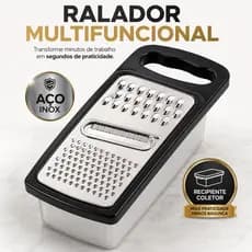 Ralador Multifuncional com Recipiente Coletor Aço Inox Fatiador Descascador Queijo Legumes 3 em 1