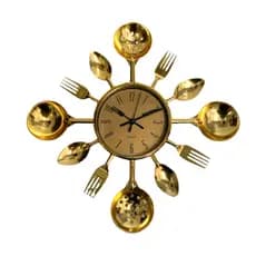 Relógio Talheres Parede Decorativo Ponteiros Quartz Dourado Pilhas