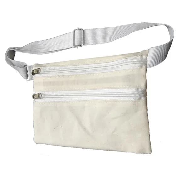 Pochete Porta Dolar Doleira Money Belt em algodão 2 compartimentos bege cru cinto elástico com regulagem