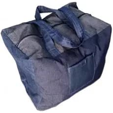 Sacola Artesanal em Retalhos De Jeans Reforçada Feira Mercado 50x40x30 60 litros